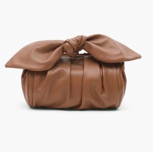 Rejina Pyo Nane bag in leather brown knot-detail ruched leather clutch bag